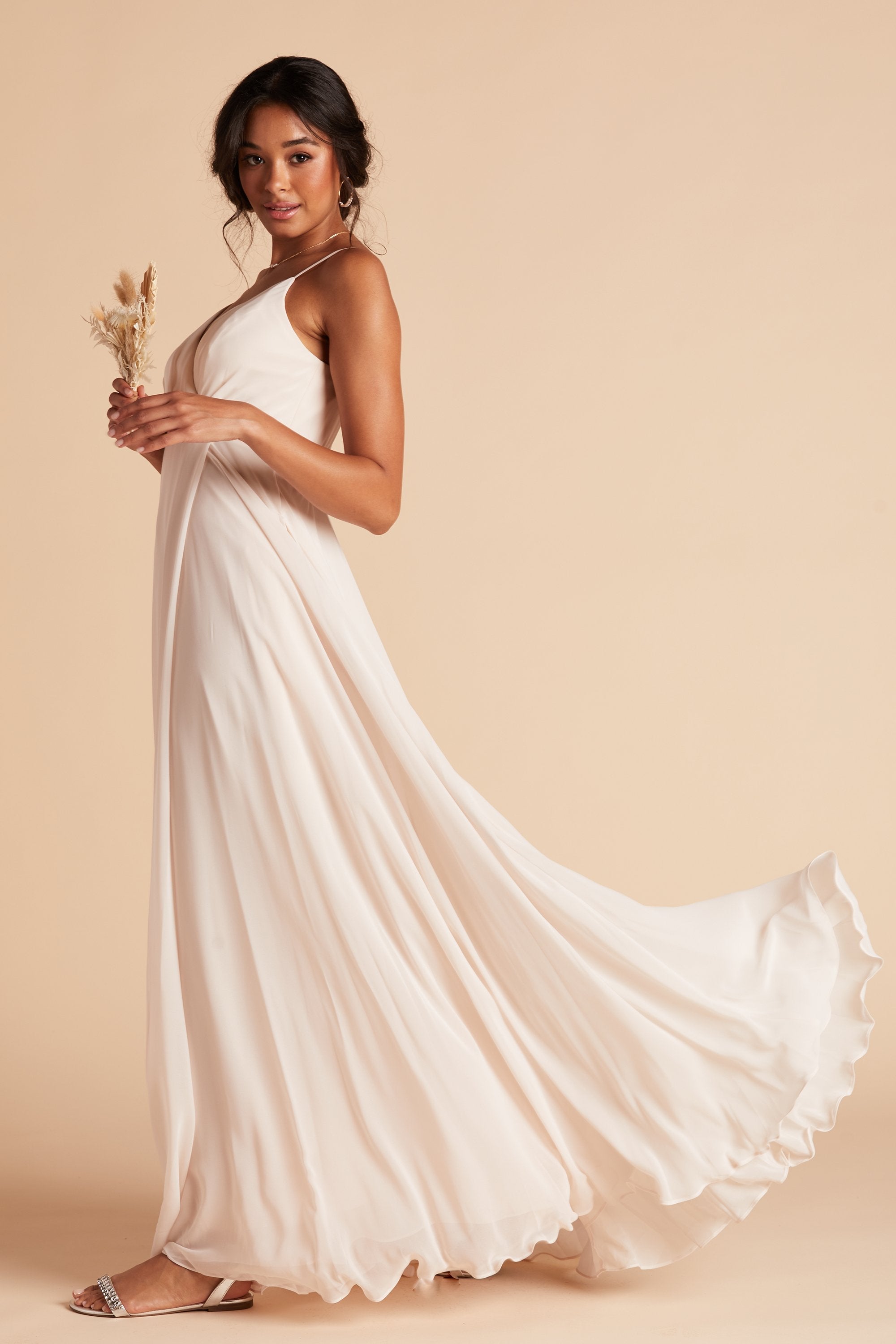 Kaia bridesmaids dress in champagne chiffon by Birdy Grey, side view