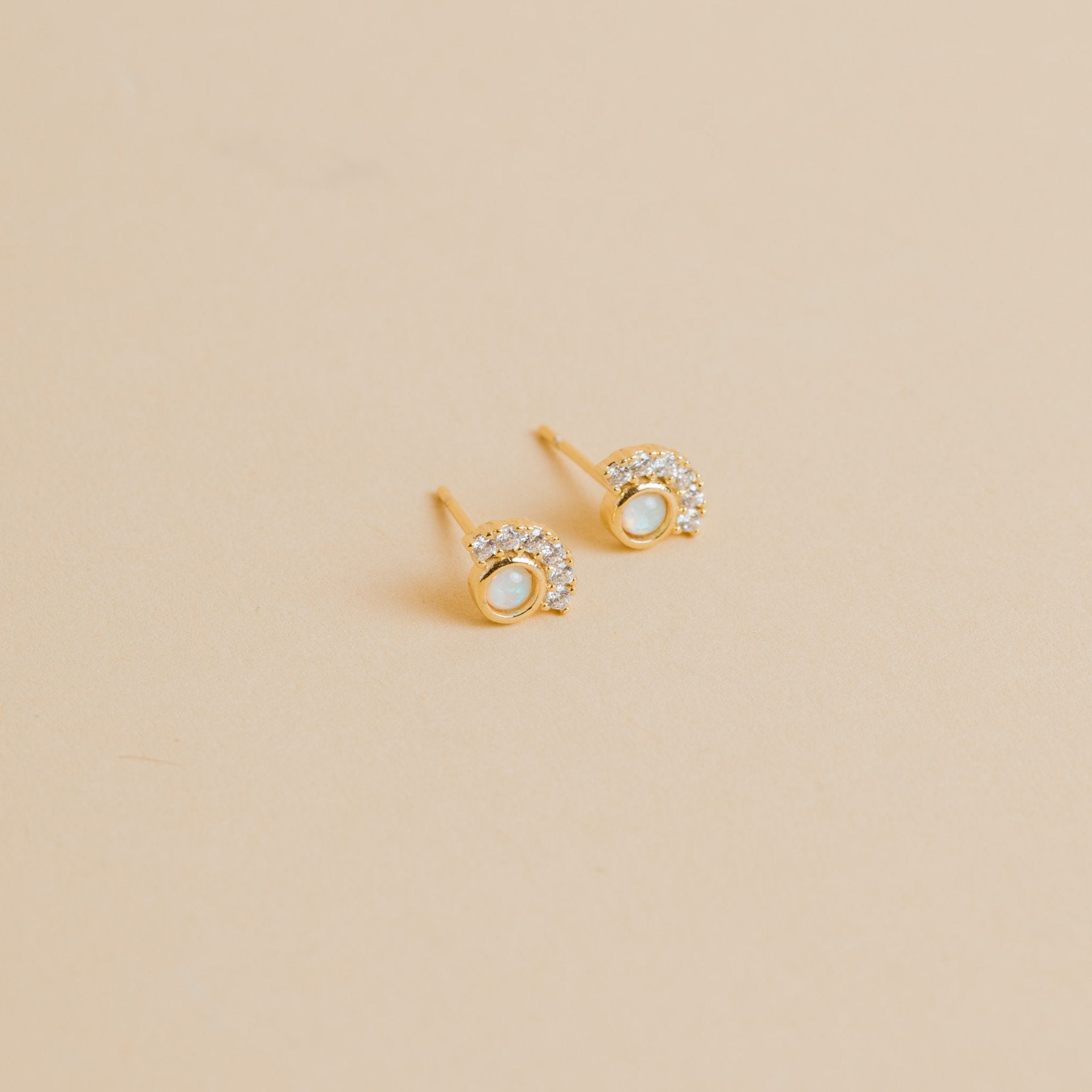 Opal Stud Fan Earrings by Birdy Grey, front view