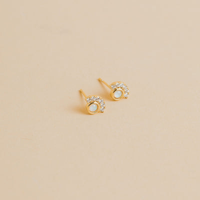 Opal Stud Fan Earrings by Birdy Grey, front view