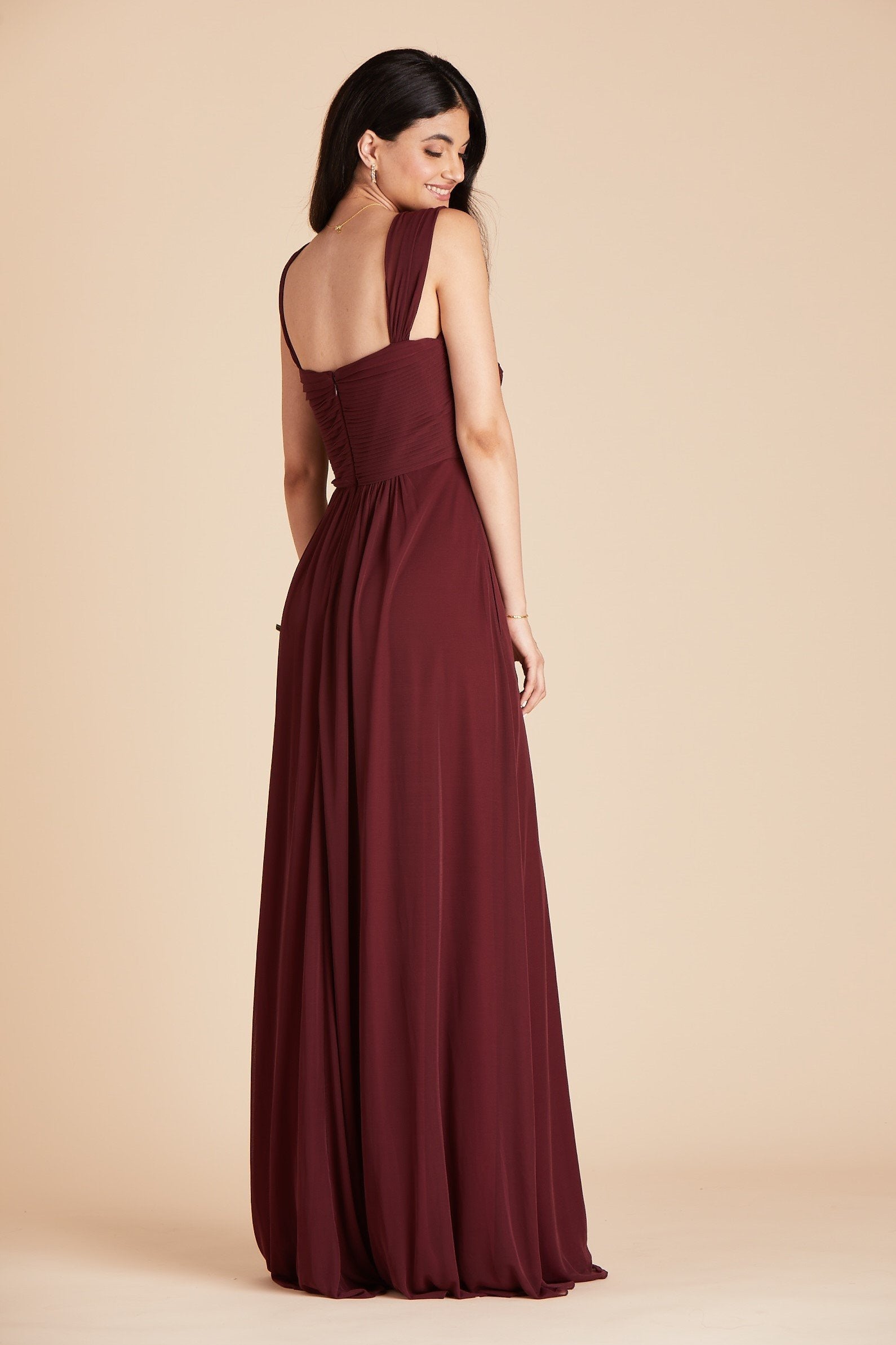 Maria convertible bridesmaids dress in cabernet burgundy chiffon by Birdy Grey, back view