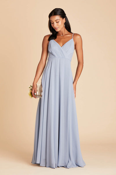 Kaia bridesmaids dress in dusty blue chiffon by Birdy Grey, front view