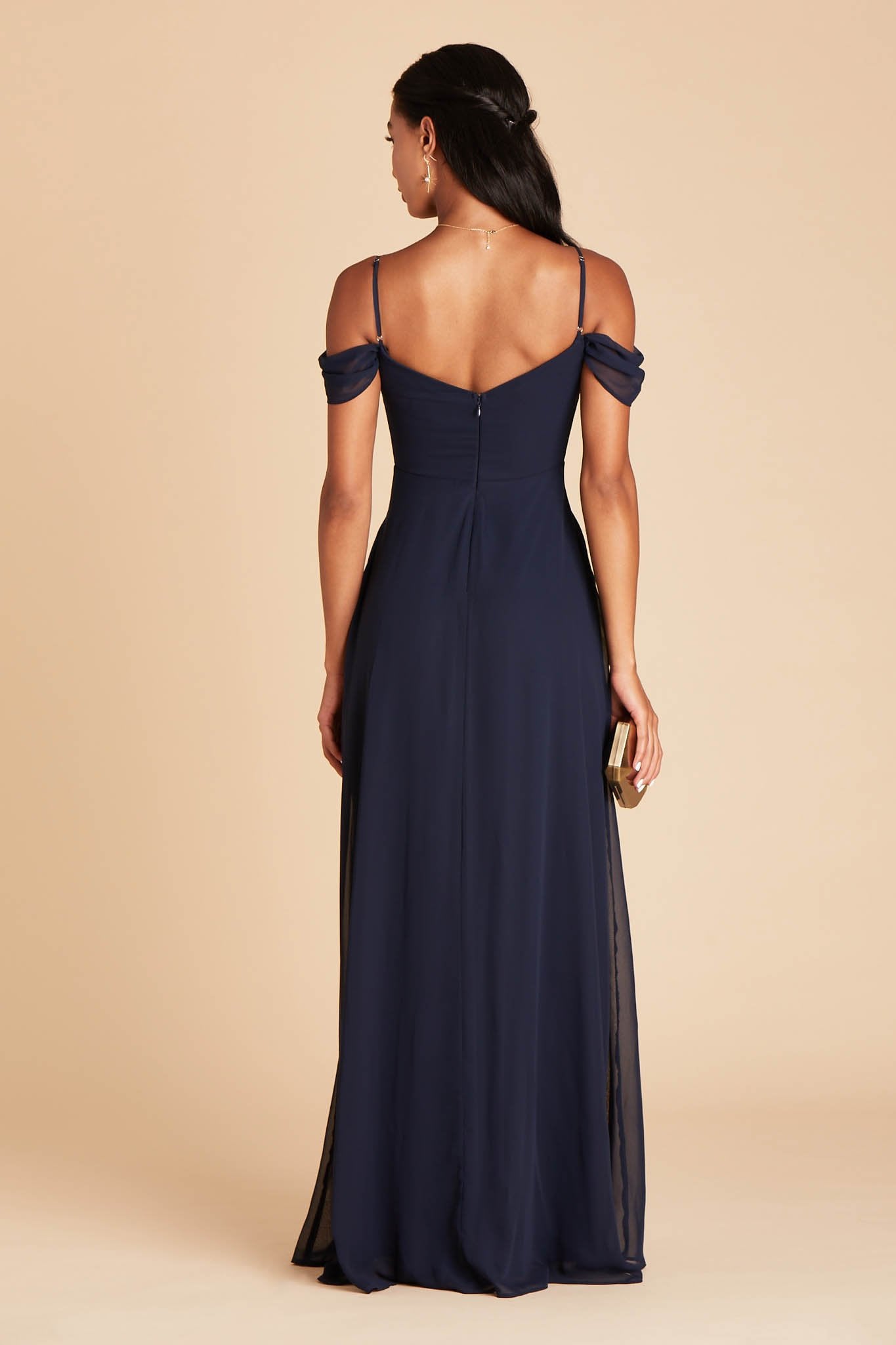 Devin convertible bridesmaid dress in navy blue chiffon by Birdy Grey, back view