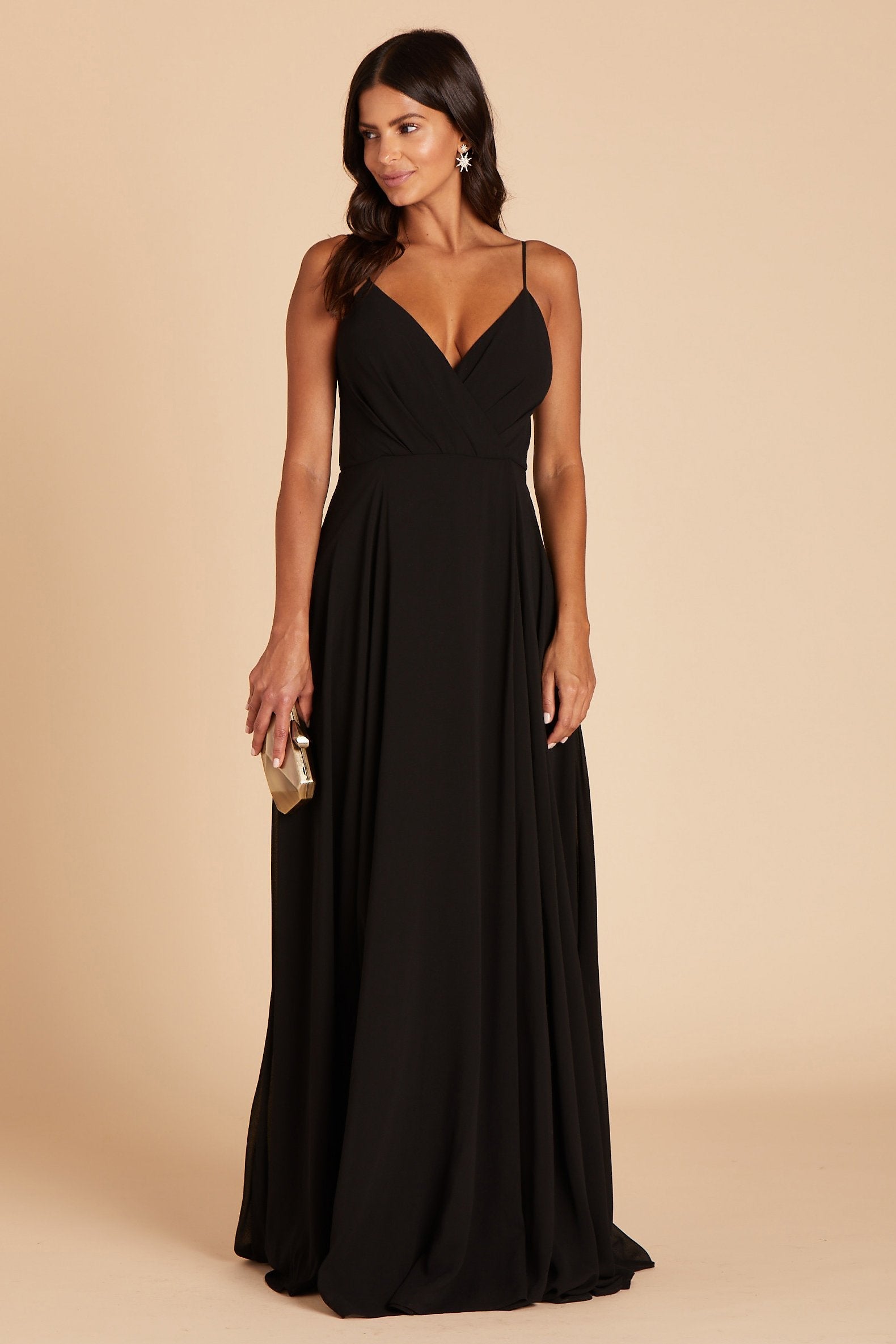 Kaia bridesmaids dress in black chiffon by Birdy Grey, front view