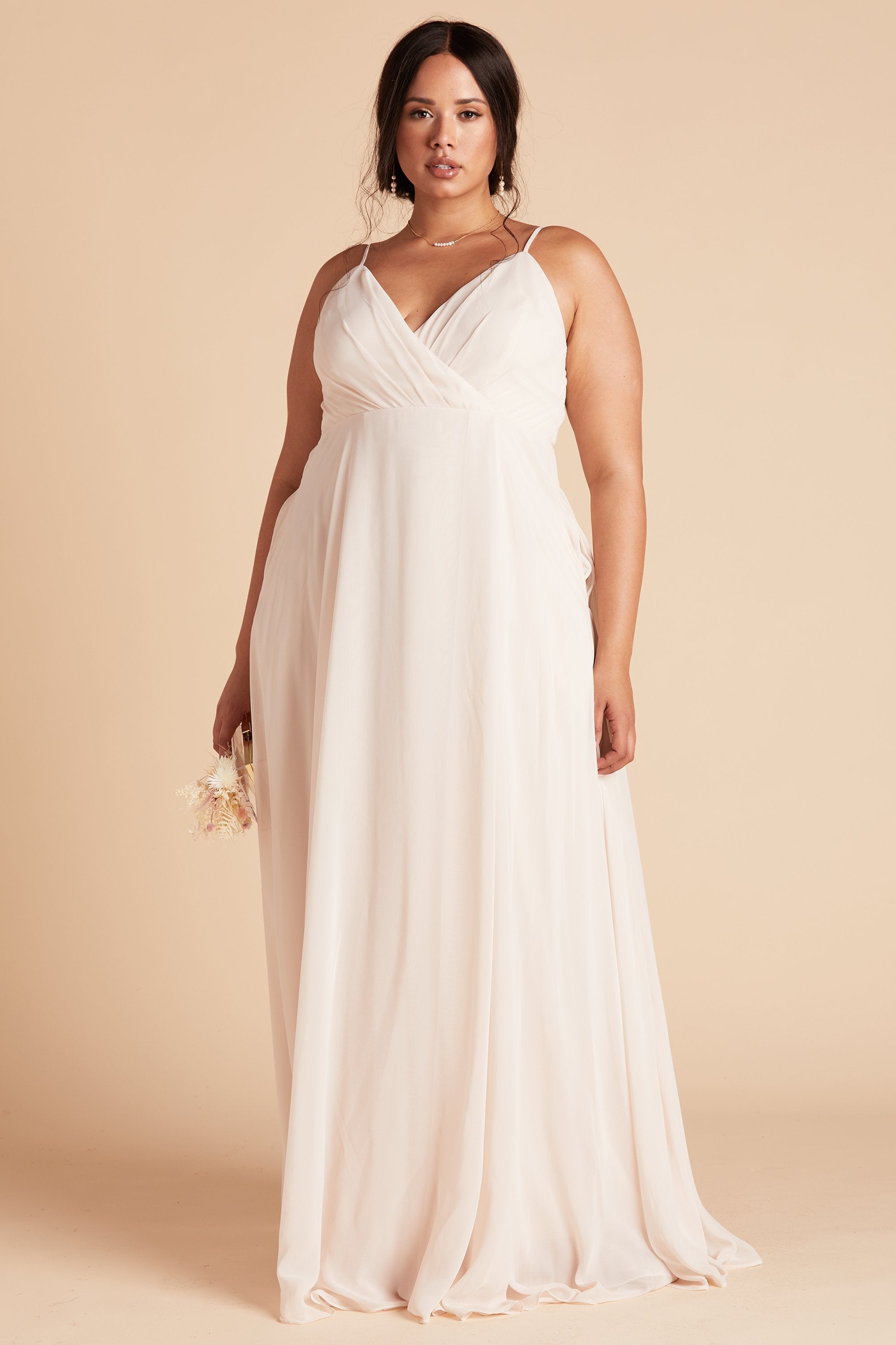 Kaia plus size bridesmaids dress in champagne chiffon by Birdy Grey, front view