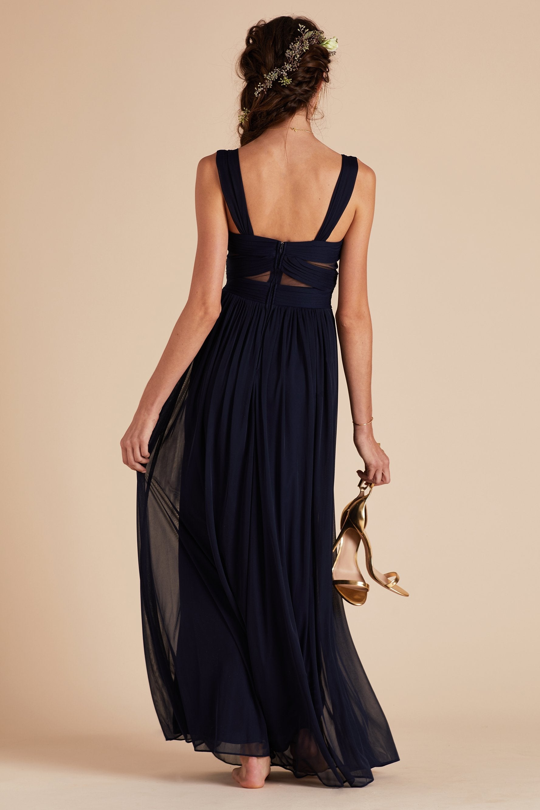 Elsye bridesmaid dress in navy blue chiffon by Birdy Grey, back view