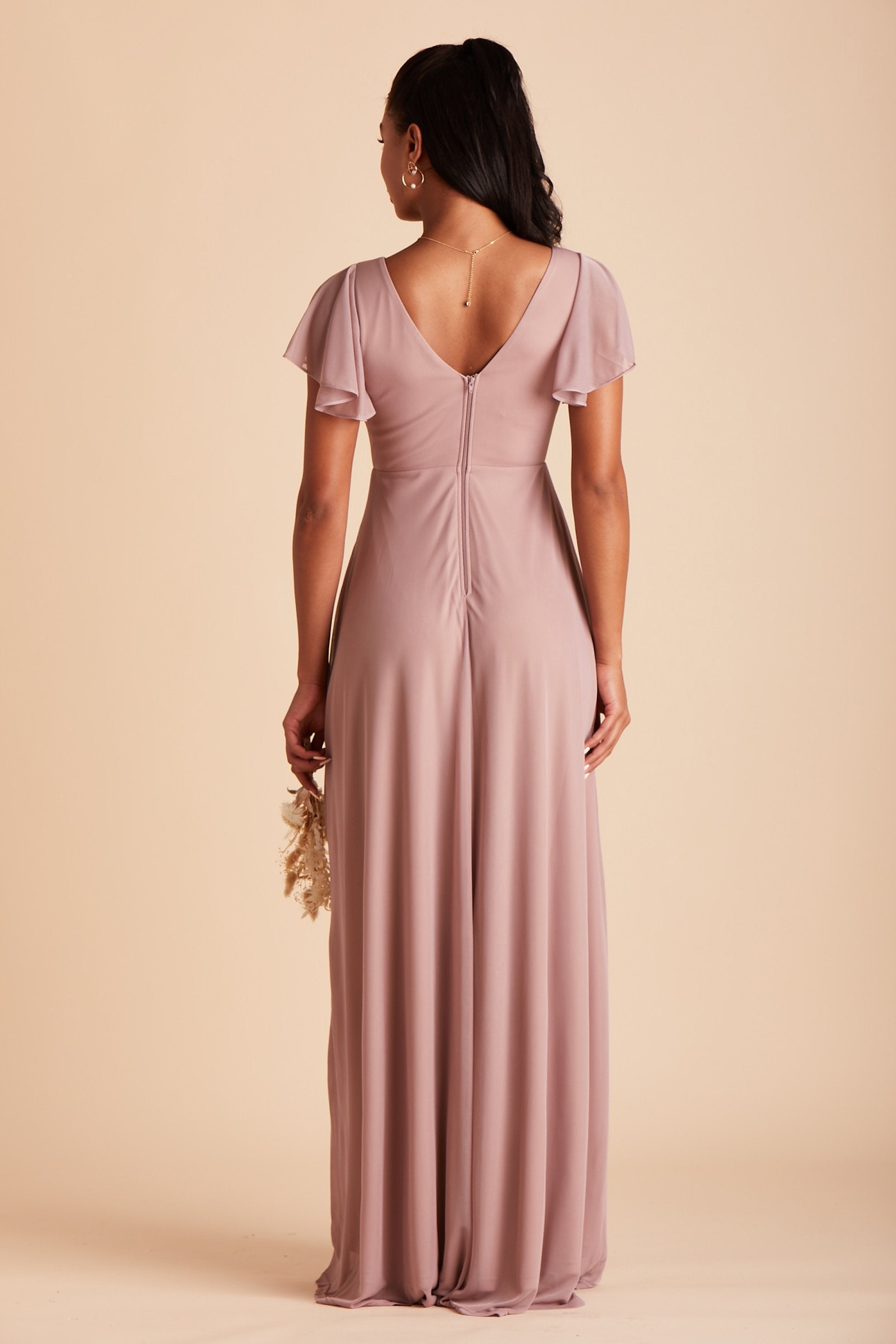 Hannah bridesmaids dress in mauve chiffon by Birdy Grey, back view