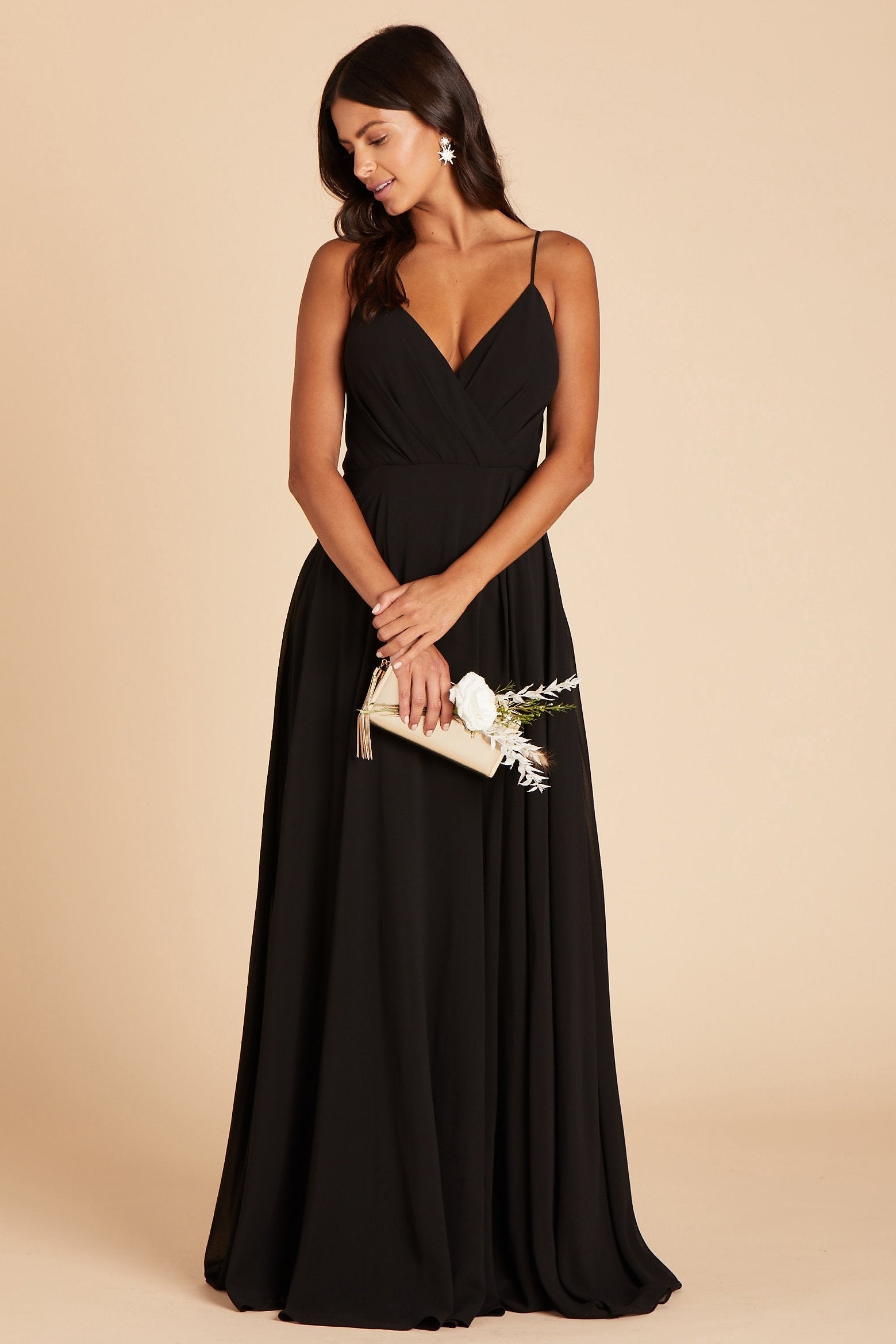 Kaia bridesmaids dress in black chiffon by Birdy Grey, front view