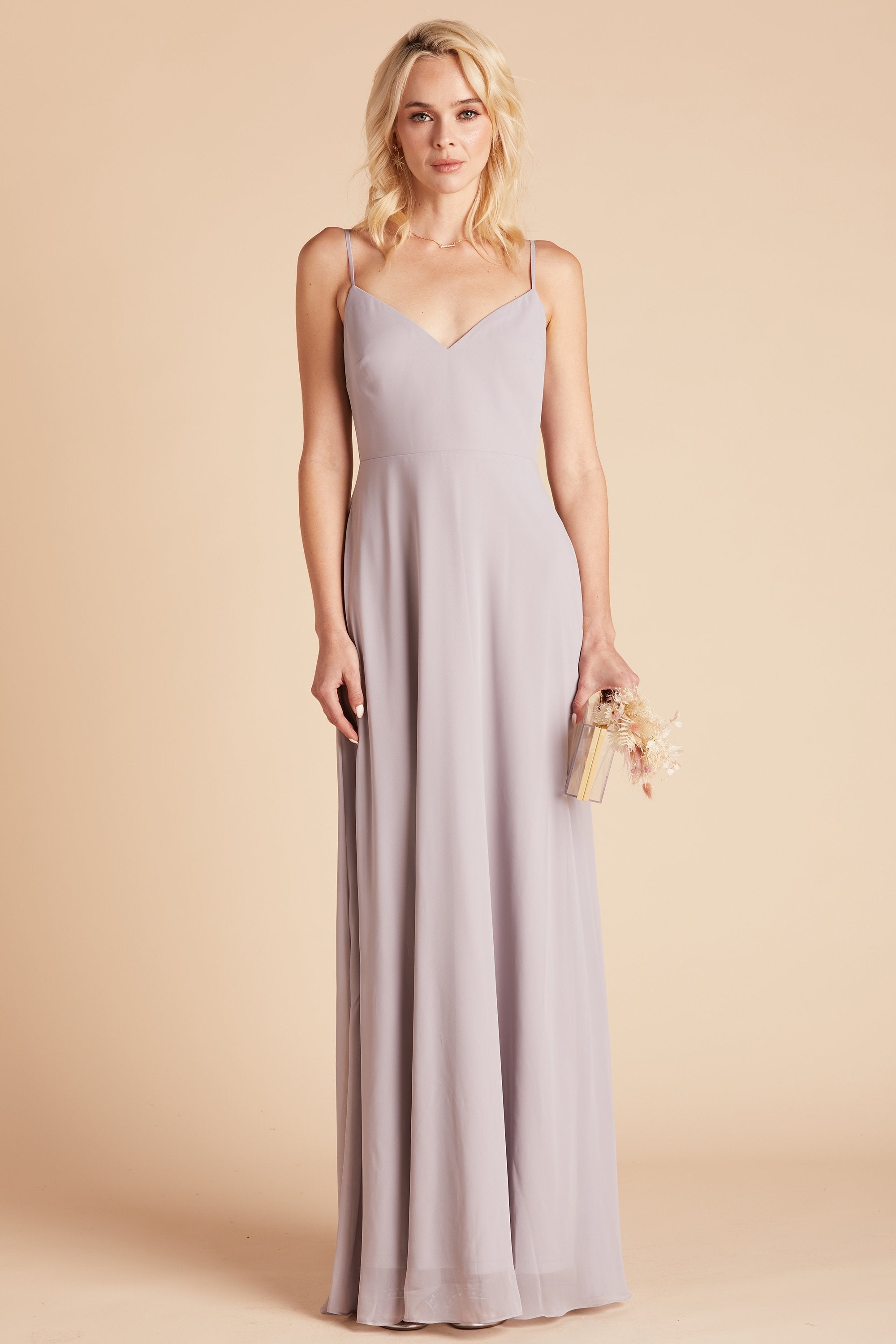 Devin convertible bridesmaids dress in lilac purple chiffon by Birdy Grey, front view