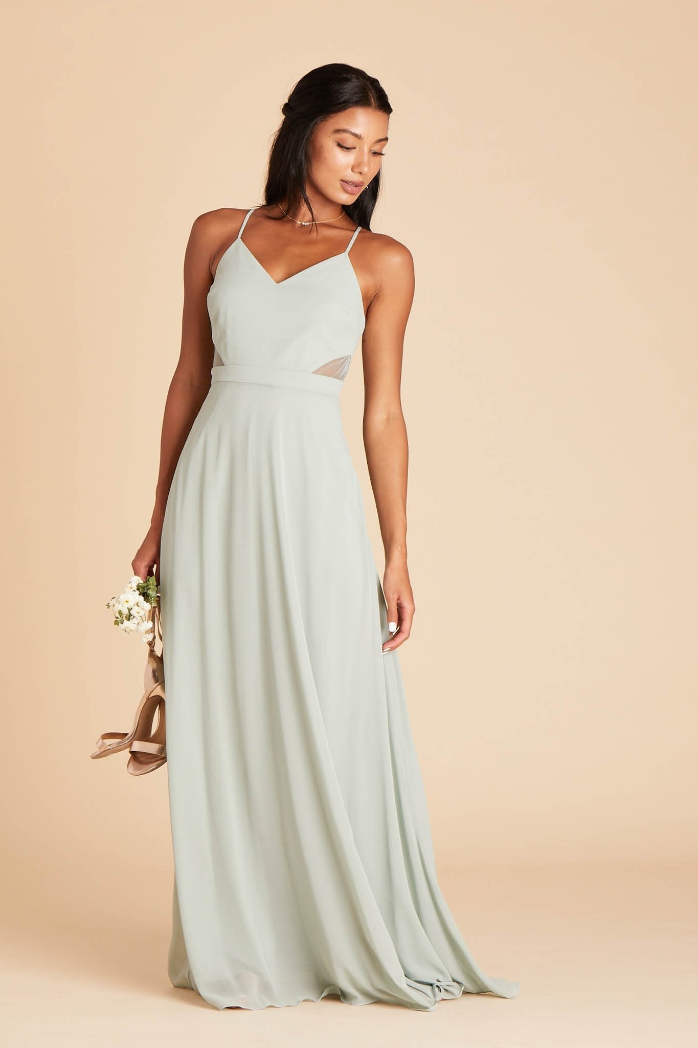 Lin bridesmaid dress in sage green chiffon by Birdy Grey, front view