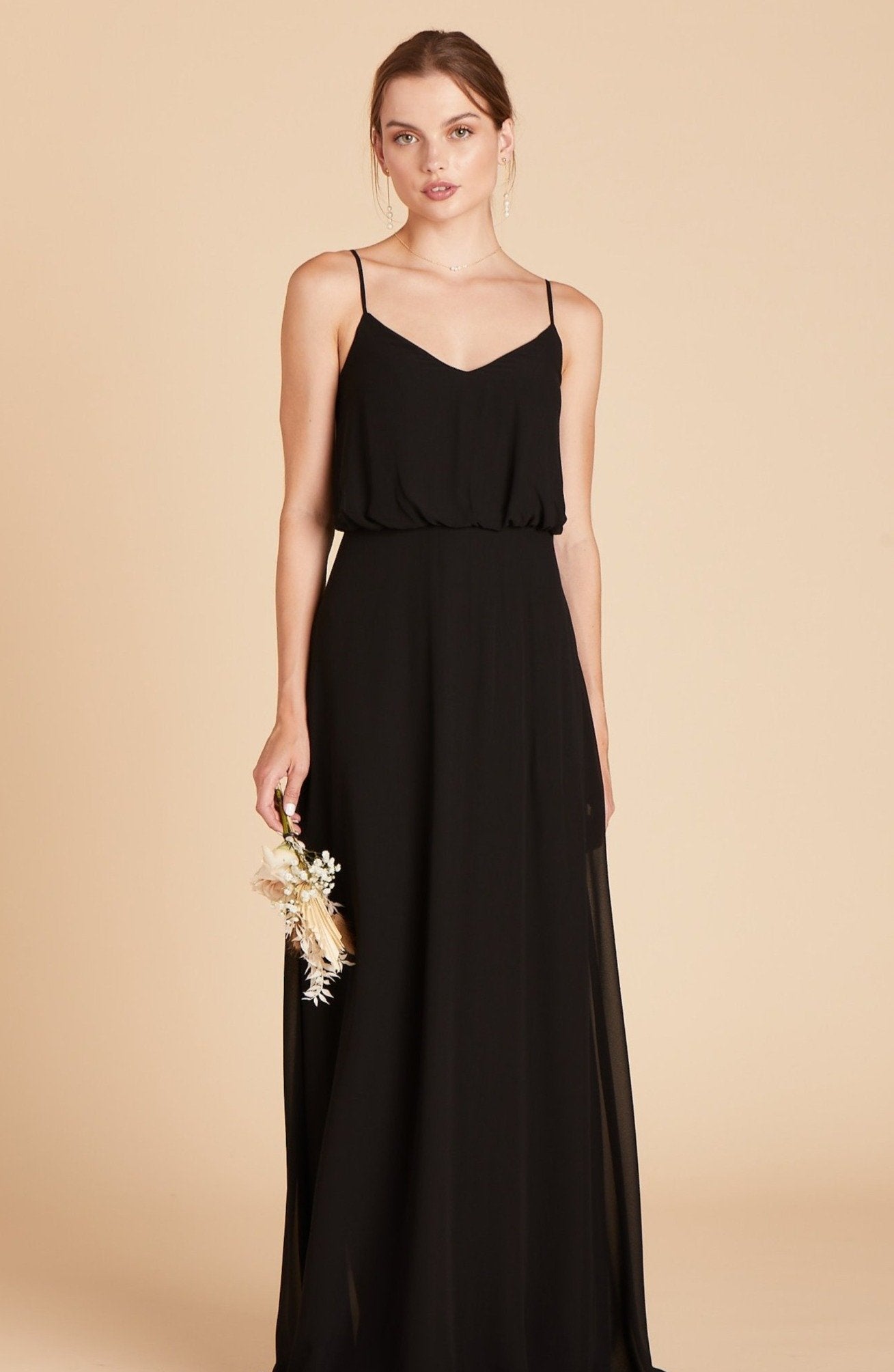 Gwennie bridesmaid dress in black chiffon by Birdy Grey, front view