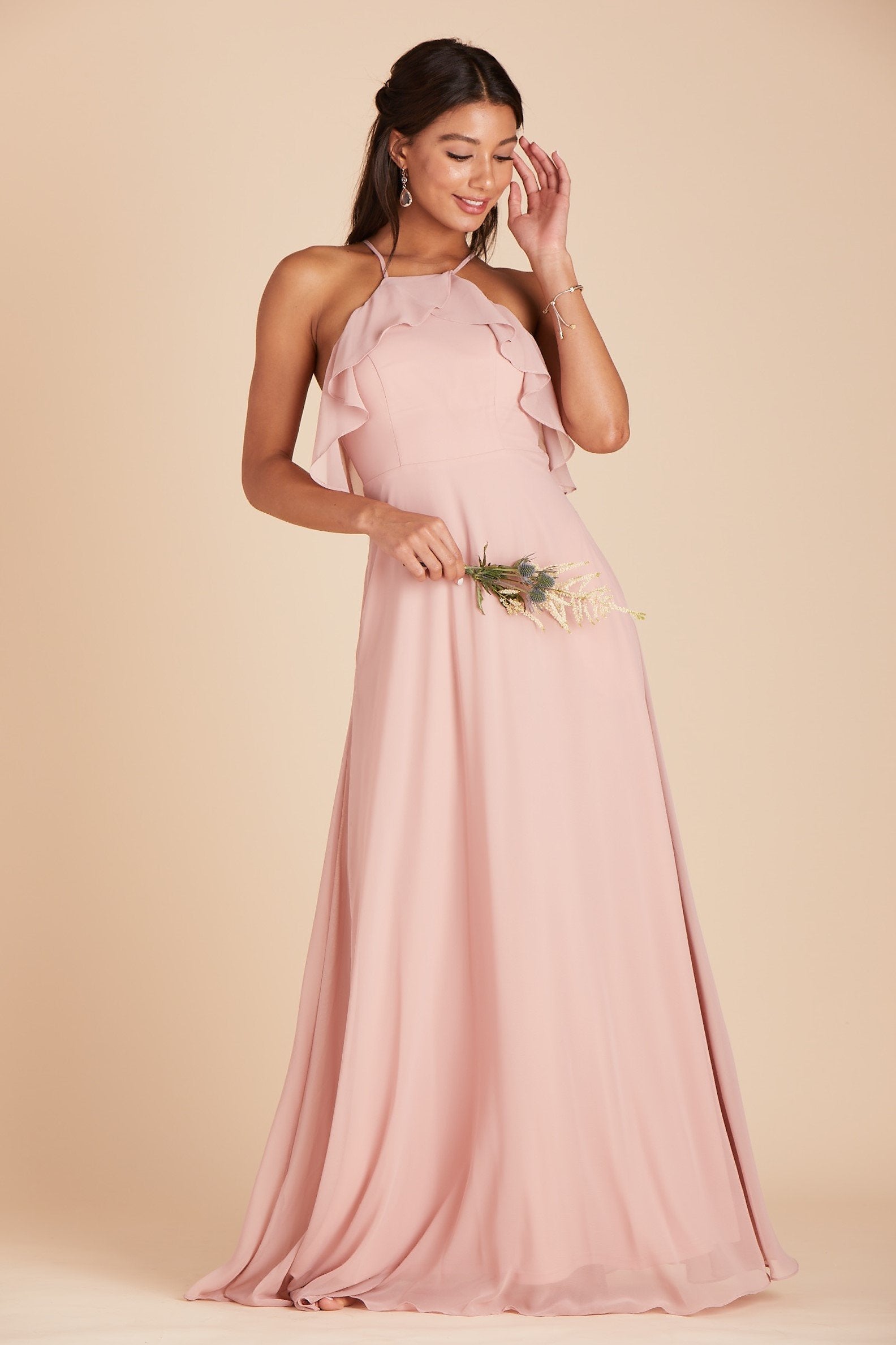 Jules bridesmaid dress in dusty rose chiffon by Birdy Grey, front view