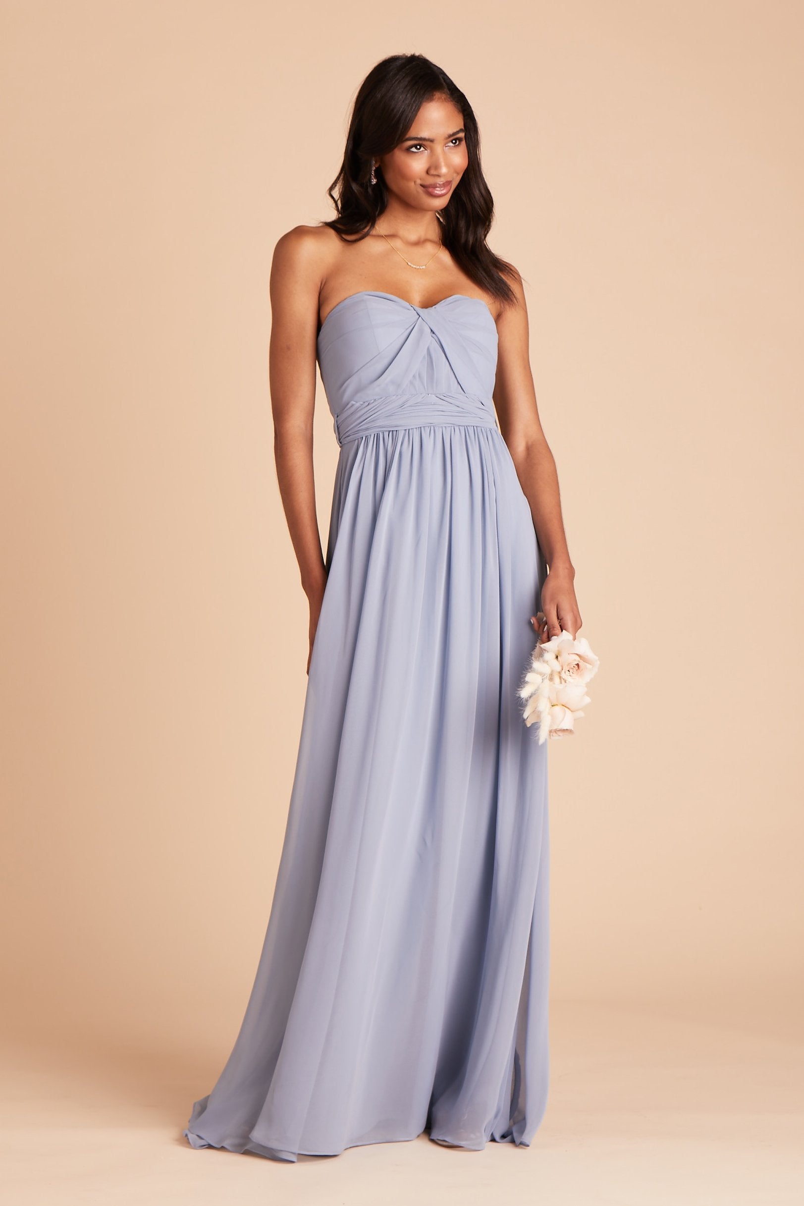 Grace convertible bridesmaid dress in dusty blue chiffon by Birdy Grey, front view