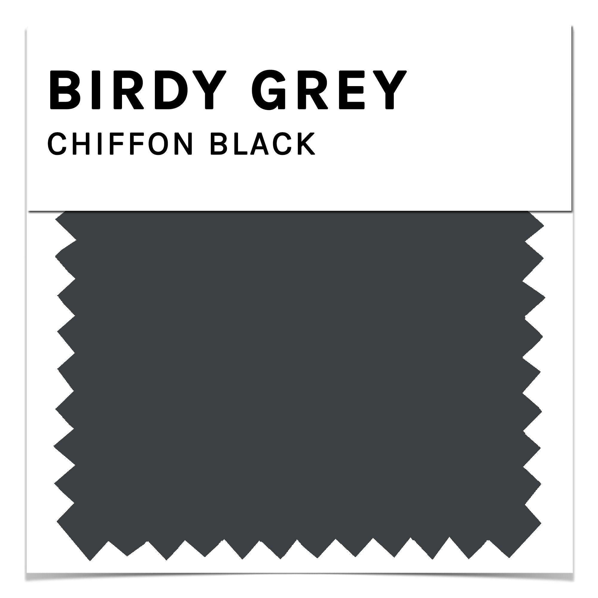 Swatch in black chiffon by Birdy Grey, front view