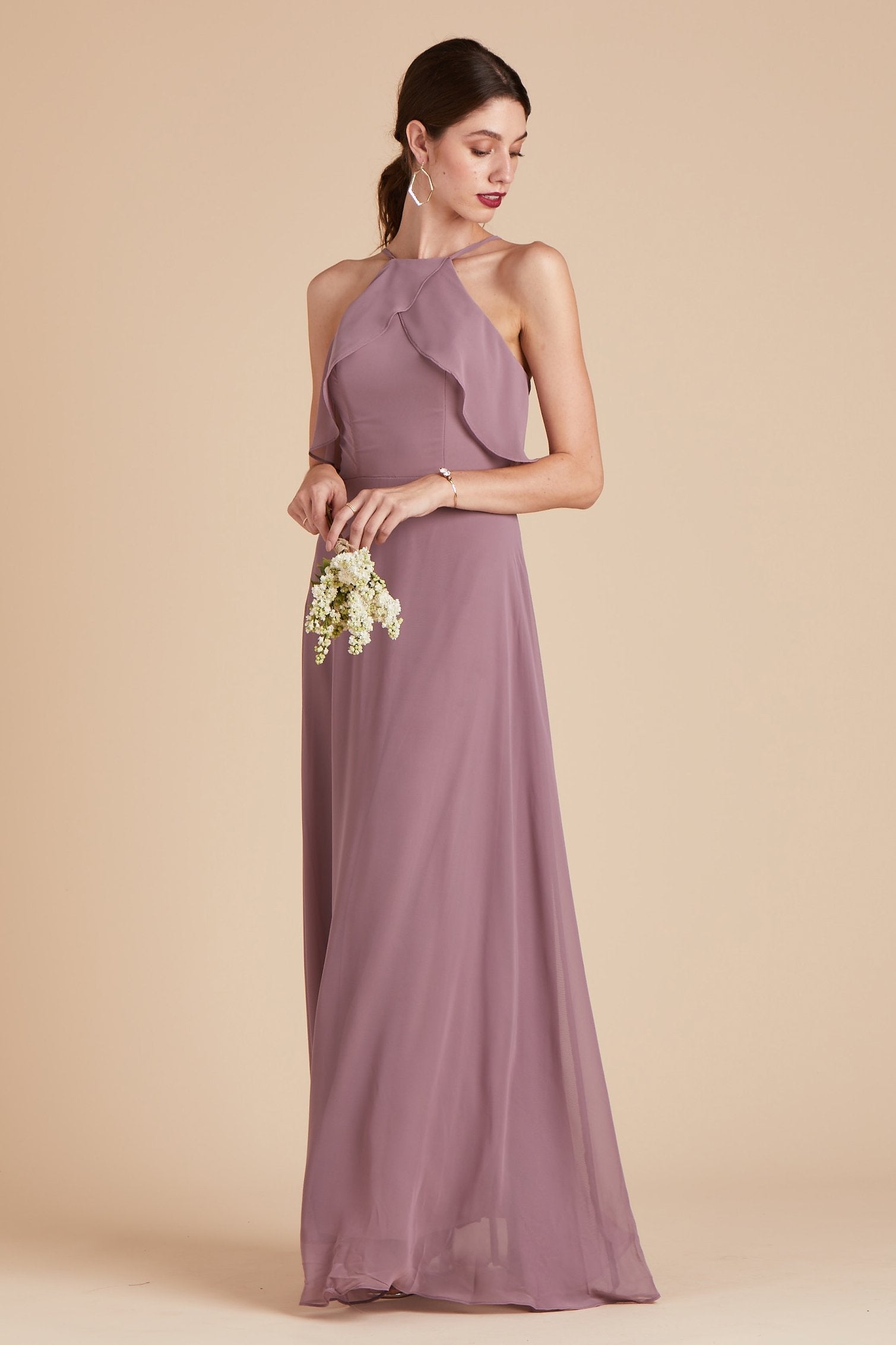 Jules bridesmaid dress in dark mauve chiffon by Birdy Grey, front view