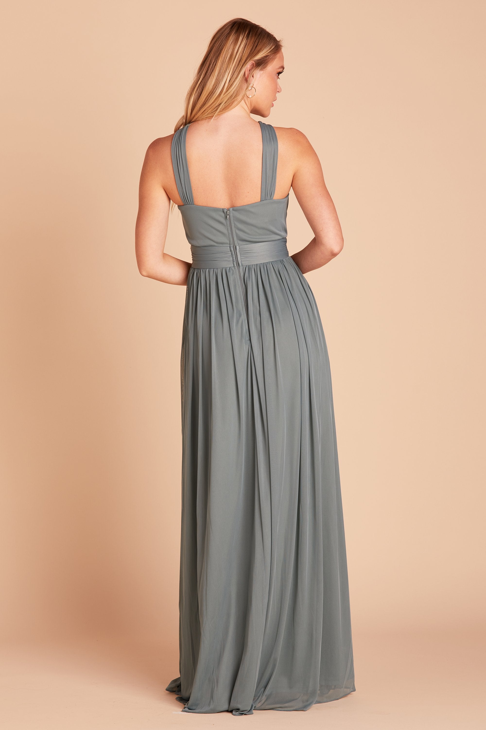 Kiko bridesmaid dress in sea glass green chiffon by Birdy Grey, back view