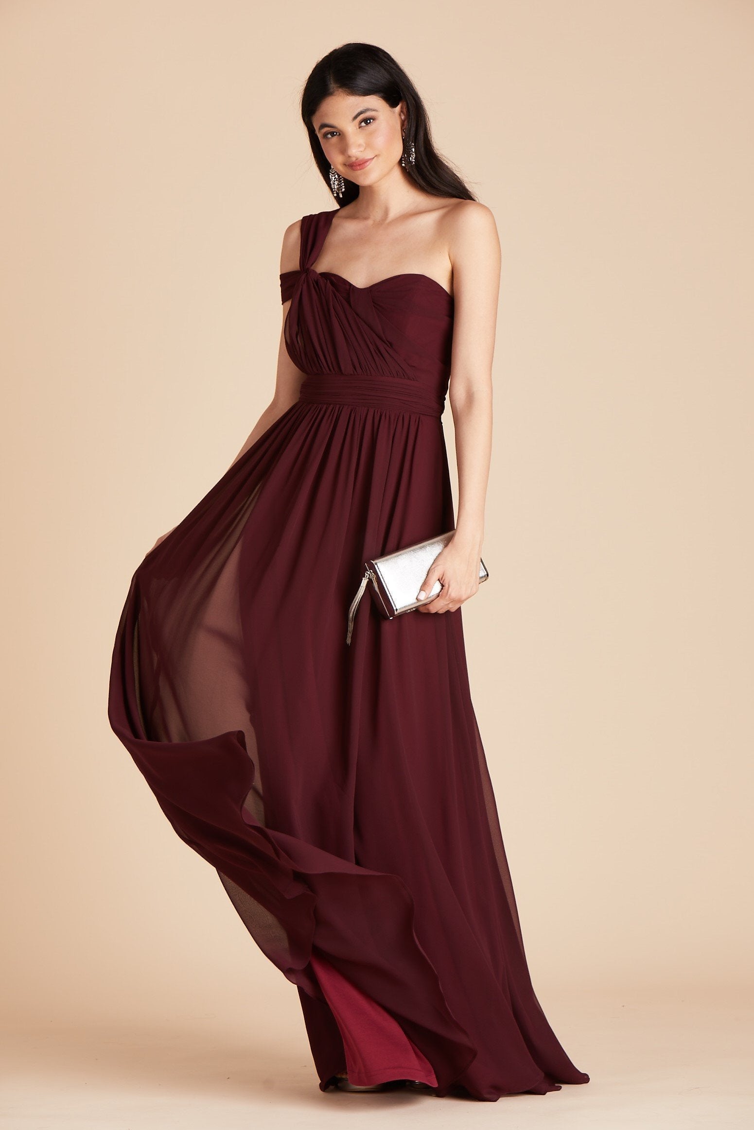 Grace convertible bridesmaid dress in cabernet burgundy chiffon by Birdy Grey, front view