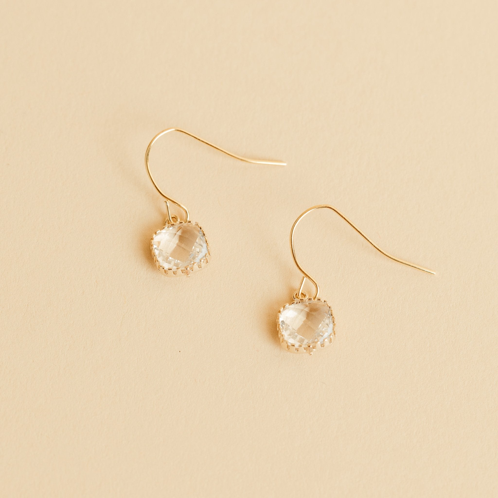 Dainty Gold Crystal Earrings by Birdy Grey, front view