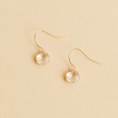 Dainty Gold Crystal Earrings by Birdy Grey, front view