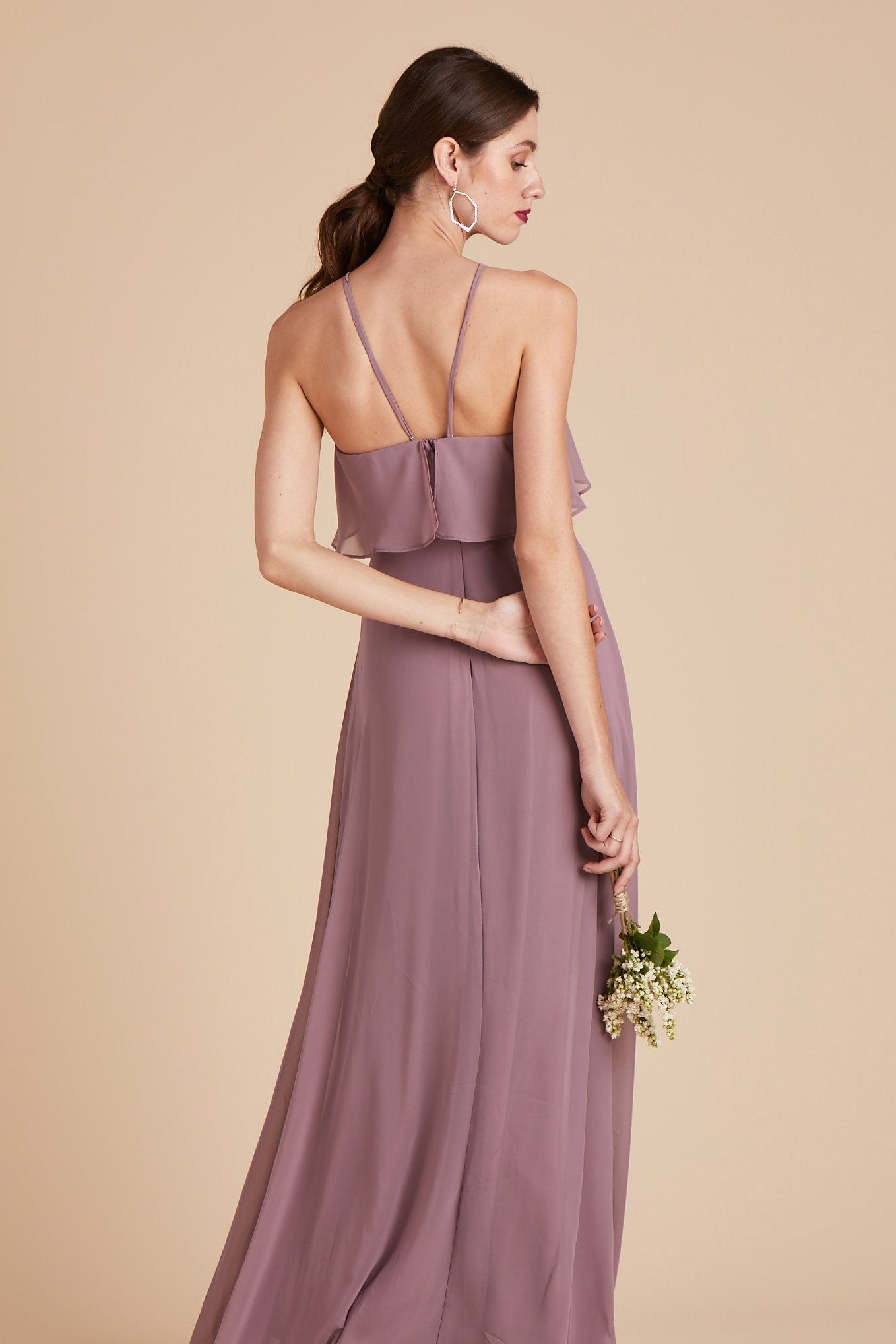 Jules bridesmaid dress in dark mauve chiffon by Birdy Grey, back view