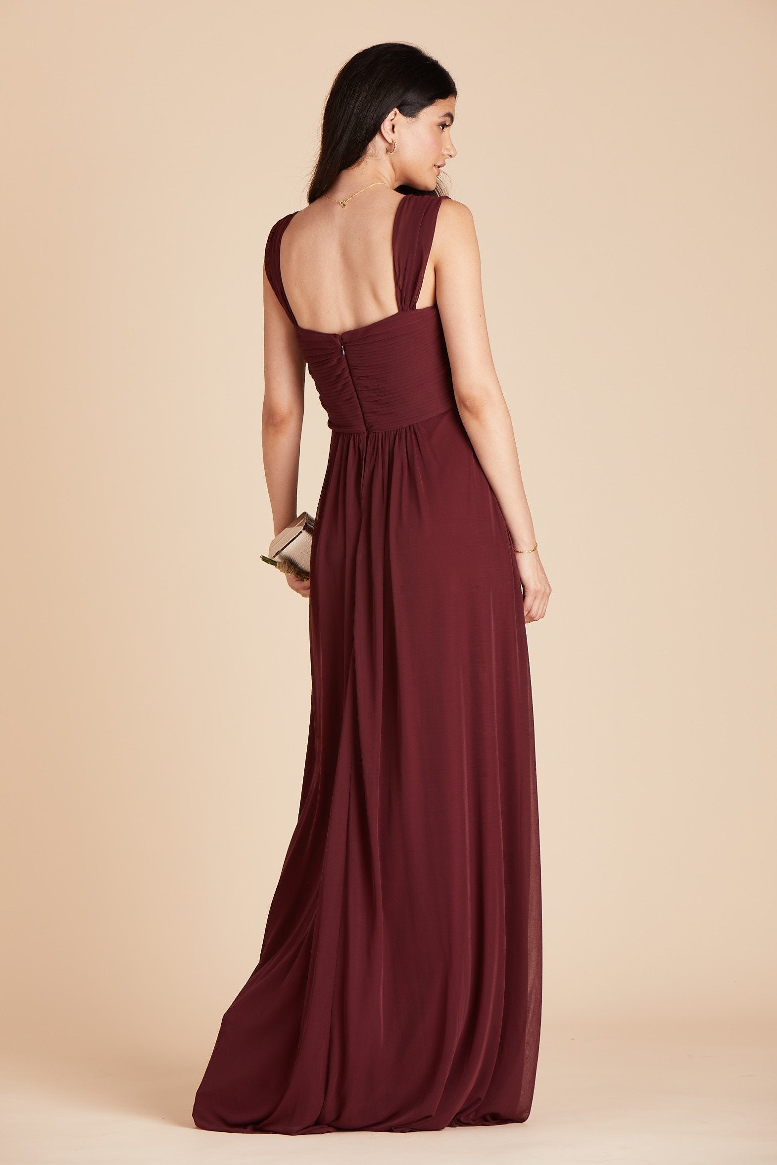 Maria convertible bridesmaids dress in cabernet burgundy chiffon by Birdy Grey, back view