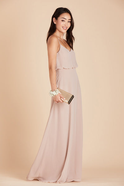 Gwennie bridesmaid dress in taupe chiffon by Birdy Grey, side view