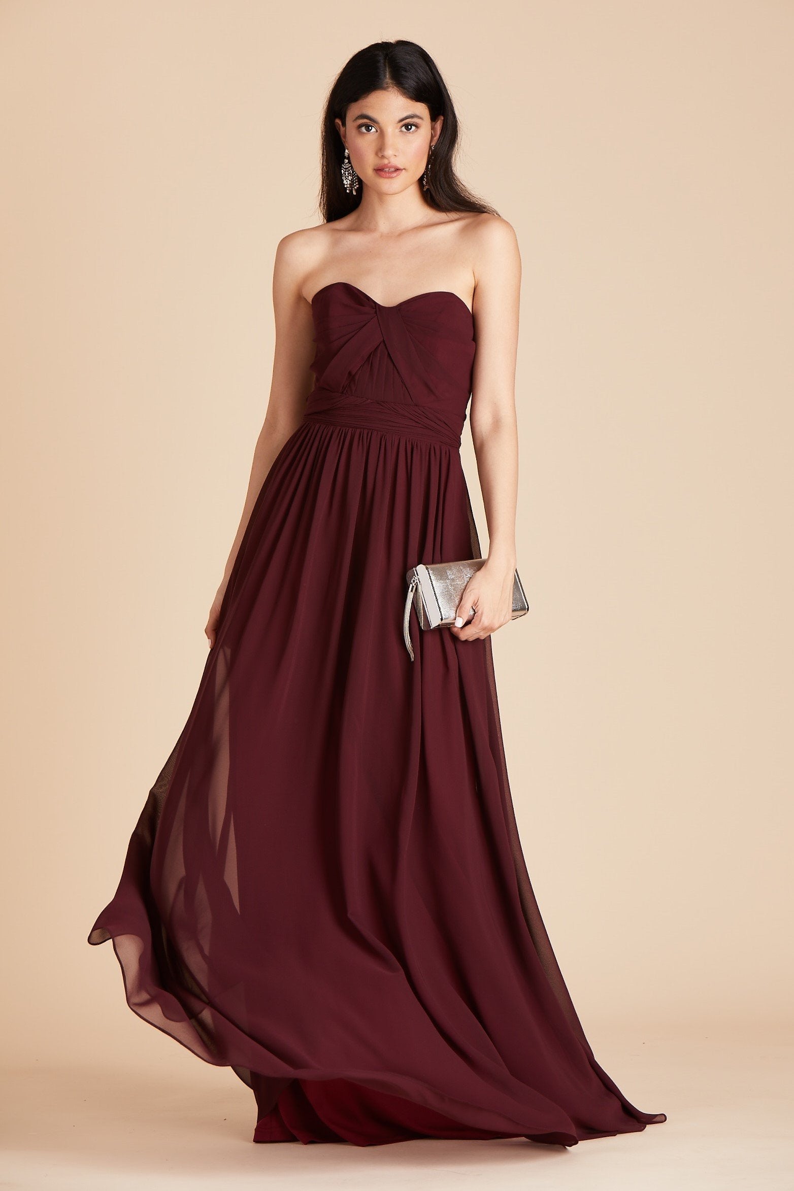 Grace convertible bridesmaid dress in cabernet burgundy chiffon by Birdy Grey, front view