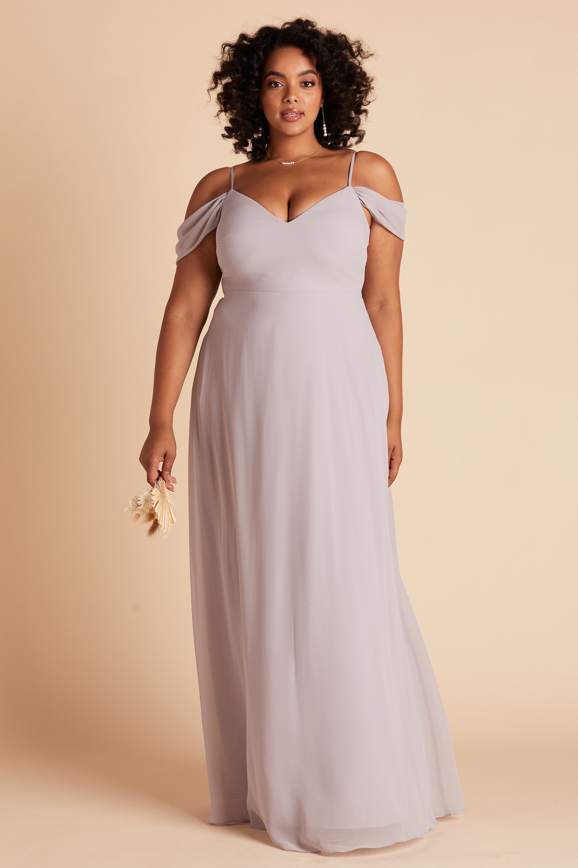 Devin convertible plus size bridesmaids dress in lilac purple chiffon by Birdy Grey, front view