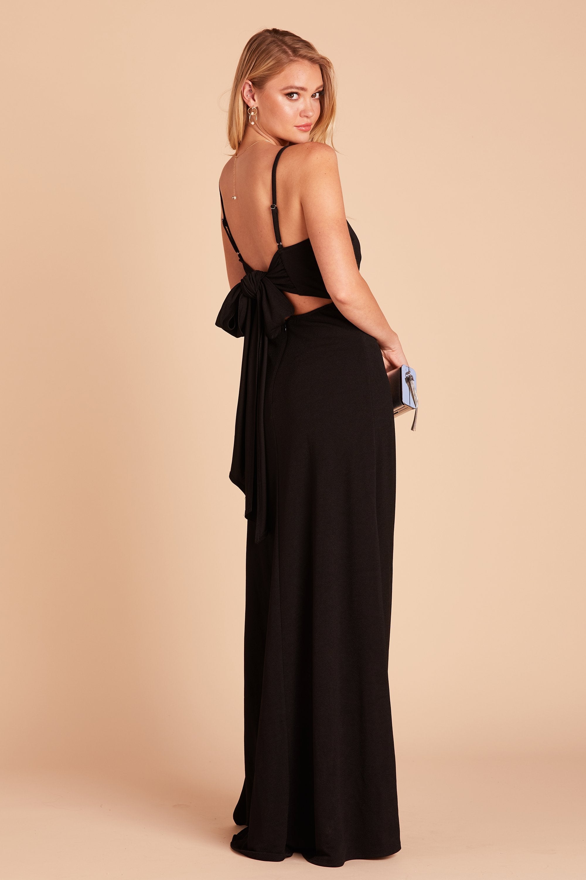 Benny bridesmaid dress in black crepe by Birdy Grey, back view