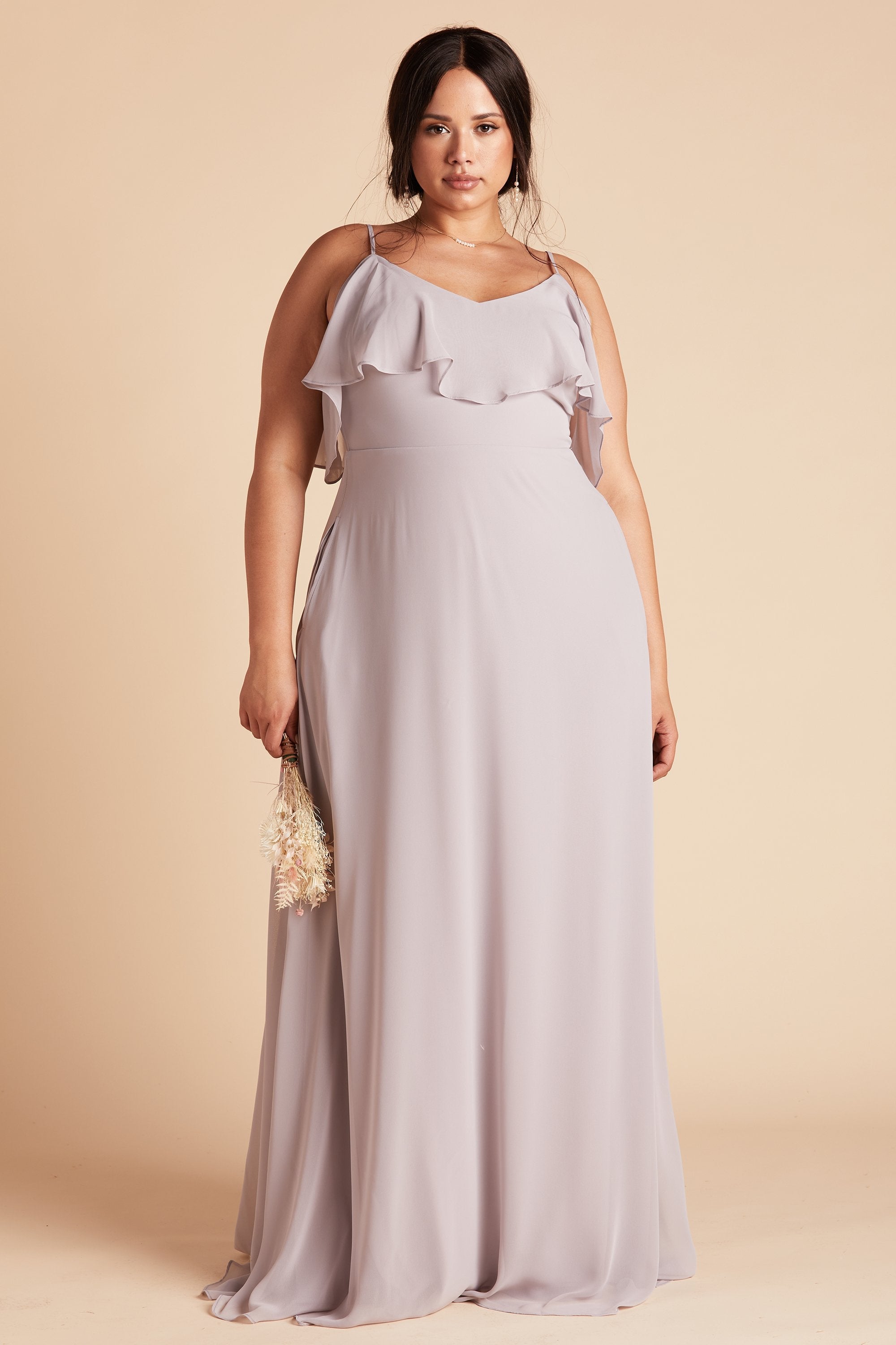 Jane convertible plus size bridesmaid dress in lilac purple chiffon by Birdy Grey, front view