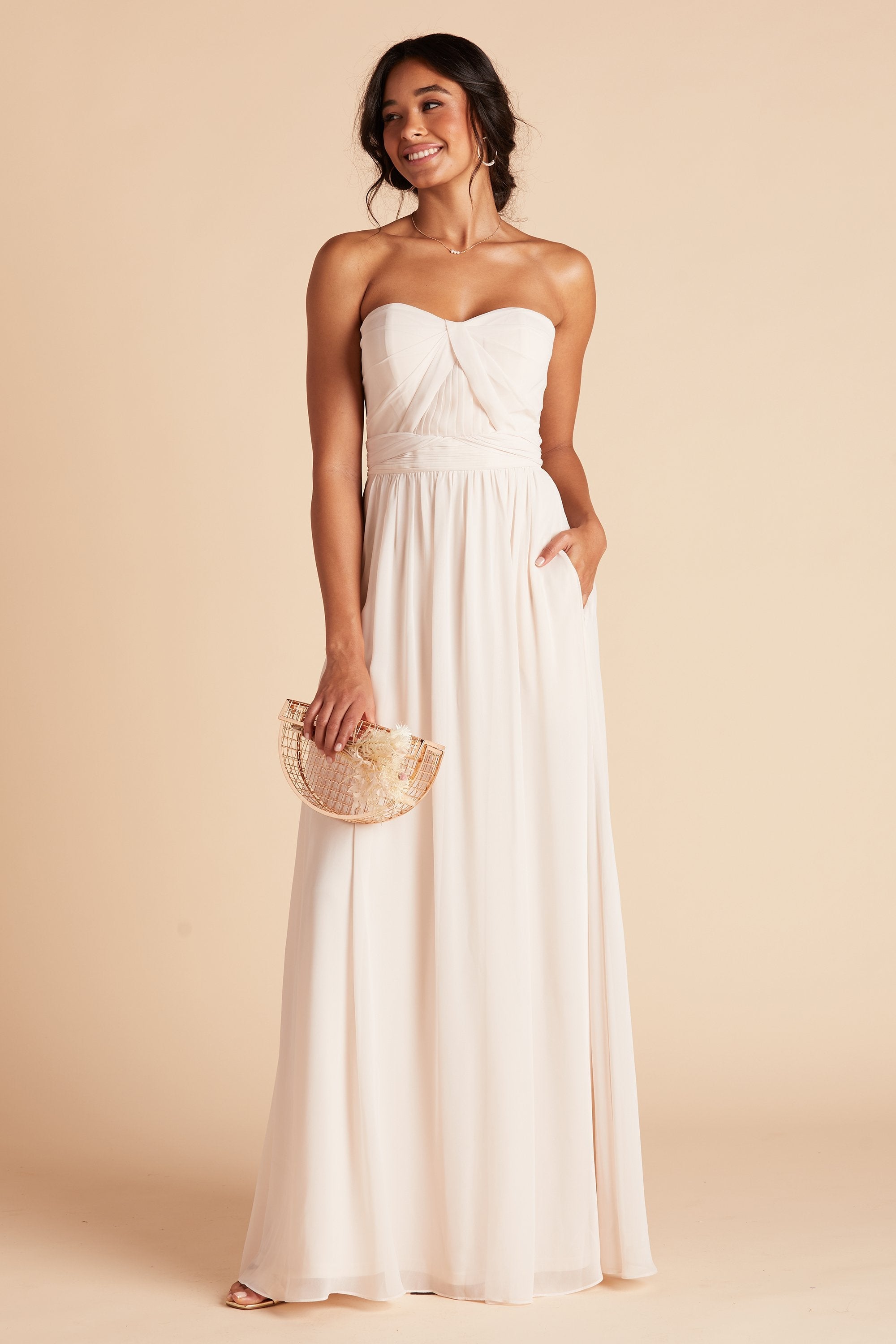 Grace convertible bridesmaid dress in champaign chiffon by Birdy Grey, front view