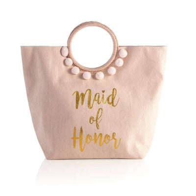 Straw Maid of Honor Tote in blush by Birdy Grey, front view