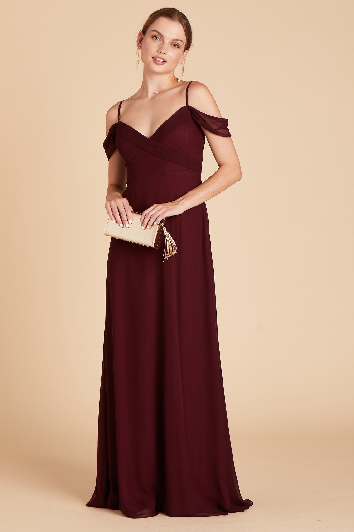 Spence convertible bridesmaid dress in cabernet burgundy chiffon by Birdy Grey, front view