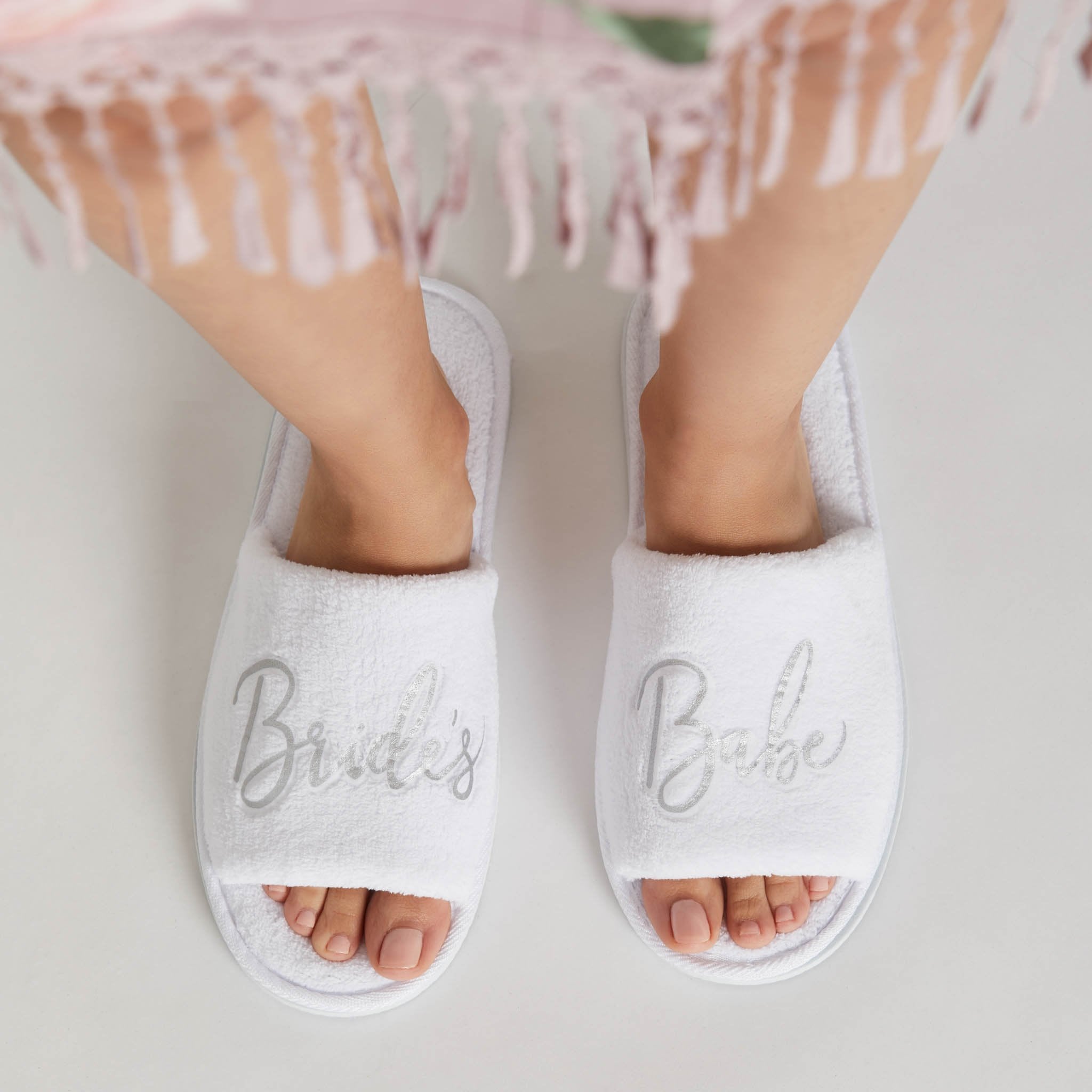 Bride's Babe Slippers in white by Birdy Grey, front view