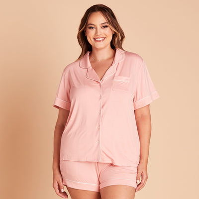 Jonny plus size Pajama Set in rose pink by Birdy Grey, front view