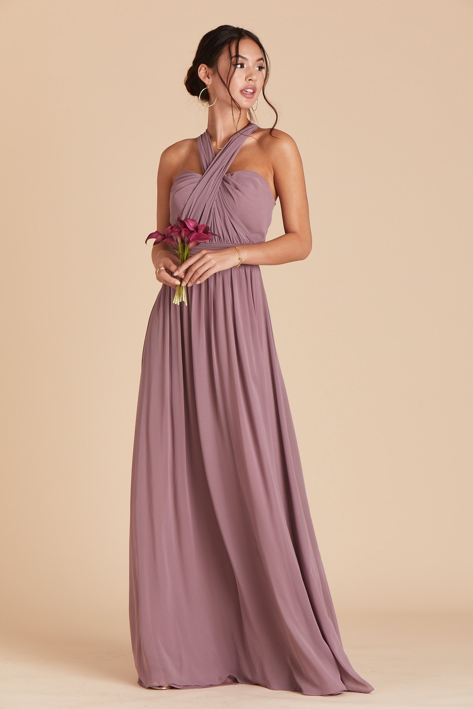 Grace convertible bridesmaid dress in Dark Mauve Purple Chiffon by Birdy Grey, front view