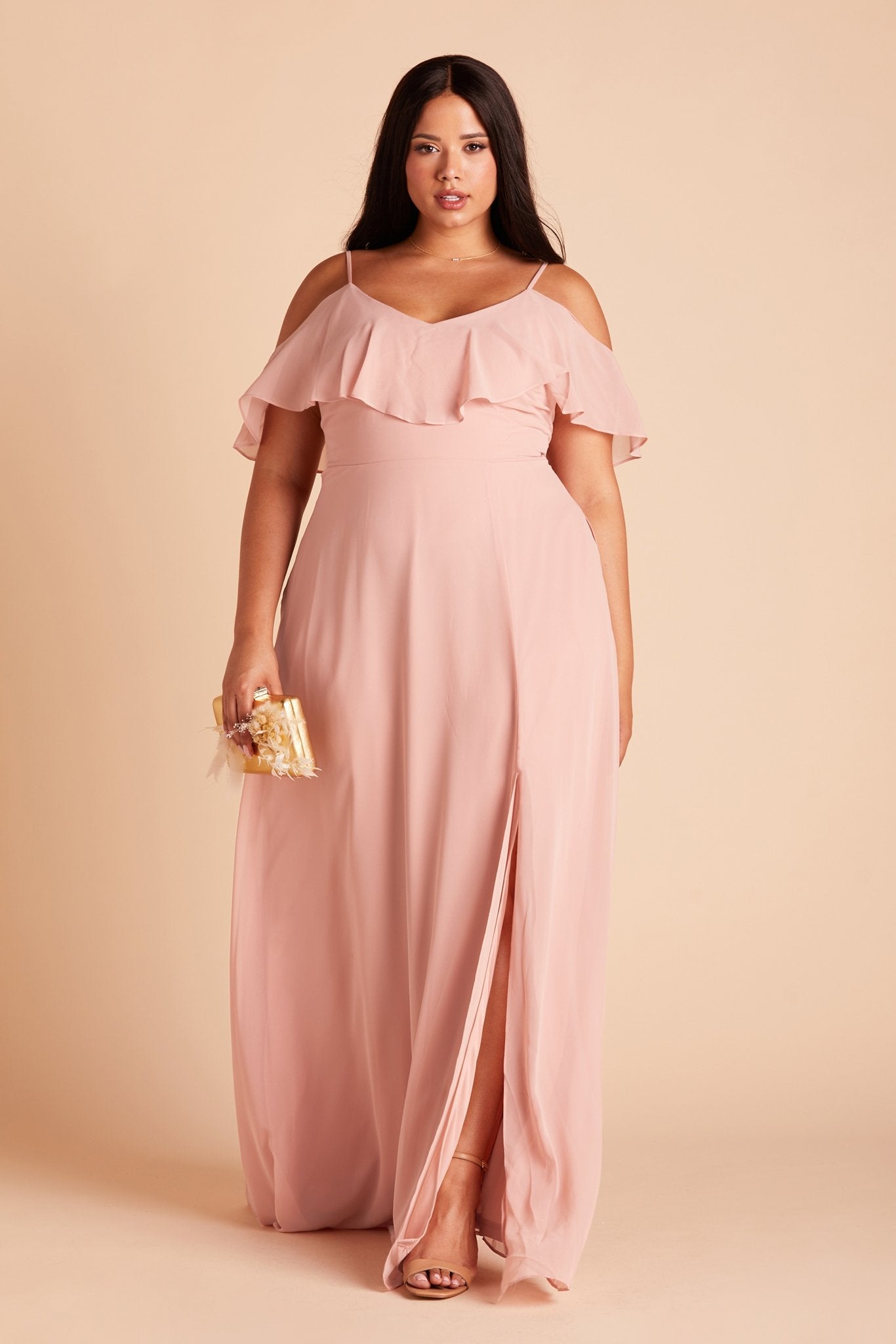 Jane convertible plus size bridesmaid dress in dusty rose chiffon by Birdy Grey, front view