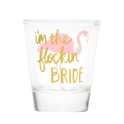 Flockin' bride shot glass by Birdy Grey, front view