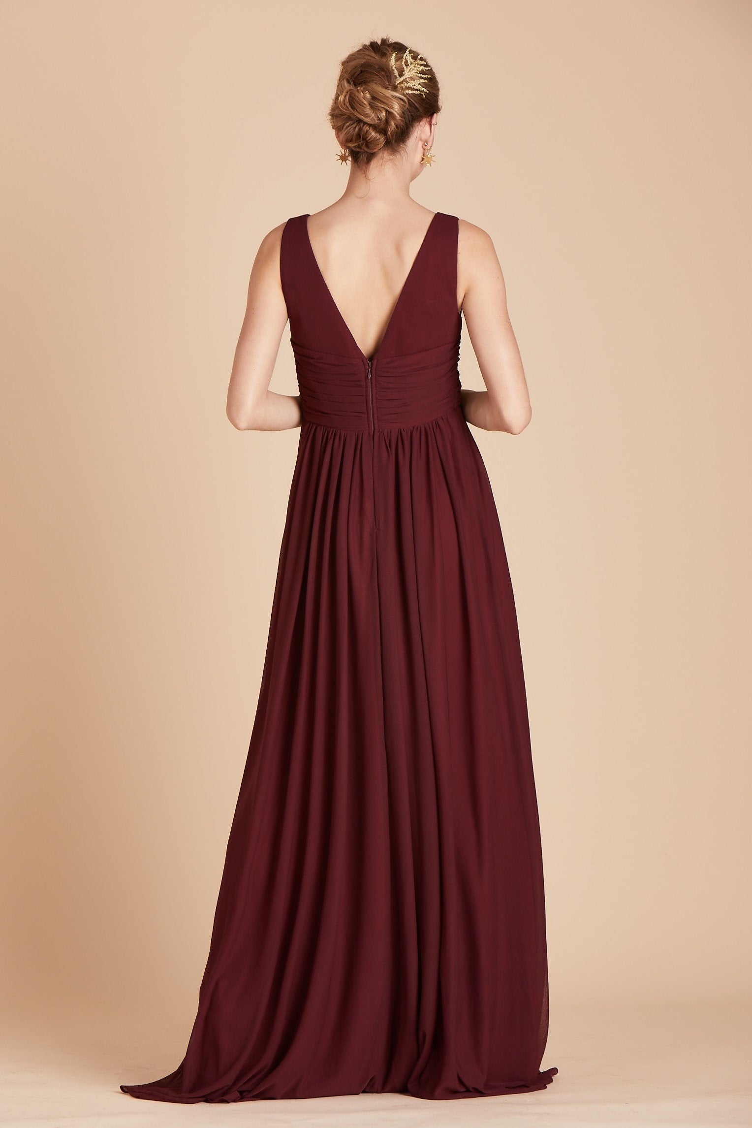 Lianna bridesmaid dress in cabernet burgundy chiffon by Birdy Grey, back view