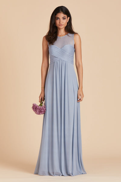 Ryan bridesmaid dress in dusty blue chiffon by Birdy Grey, front view