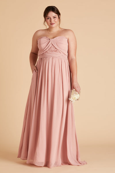 Grace convertible plus size bridesmaid dress in rose quartz pink chiffon by Birdy Grey, front view