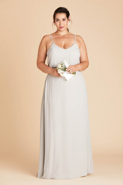 Gwennie plus size bridesmaid dress in dove gray chiffon by Birdy Grey, front view